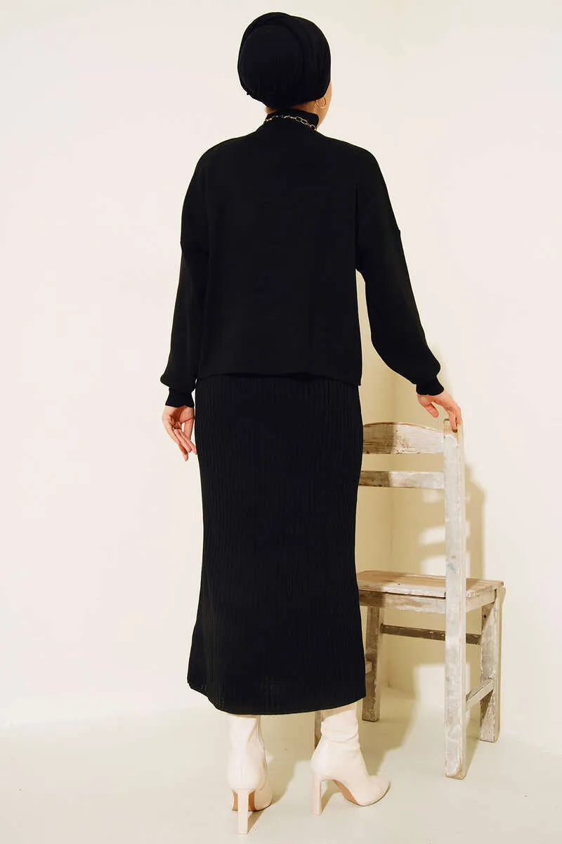 BNG Women Fisherman Collar Sweater Vest Knitwear Set Black - Clermont