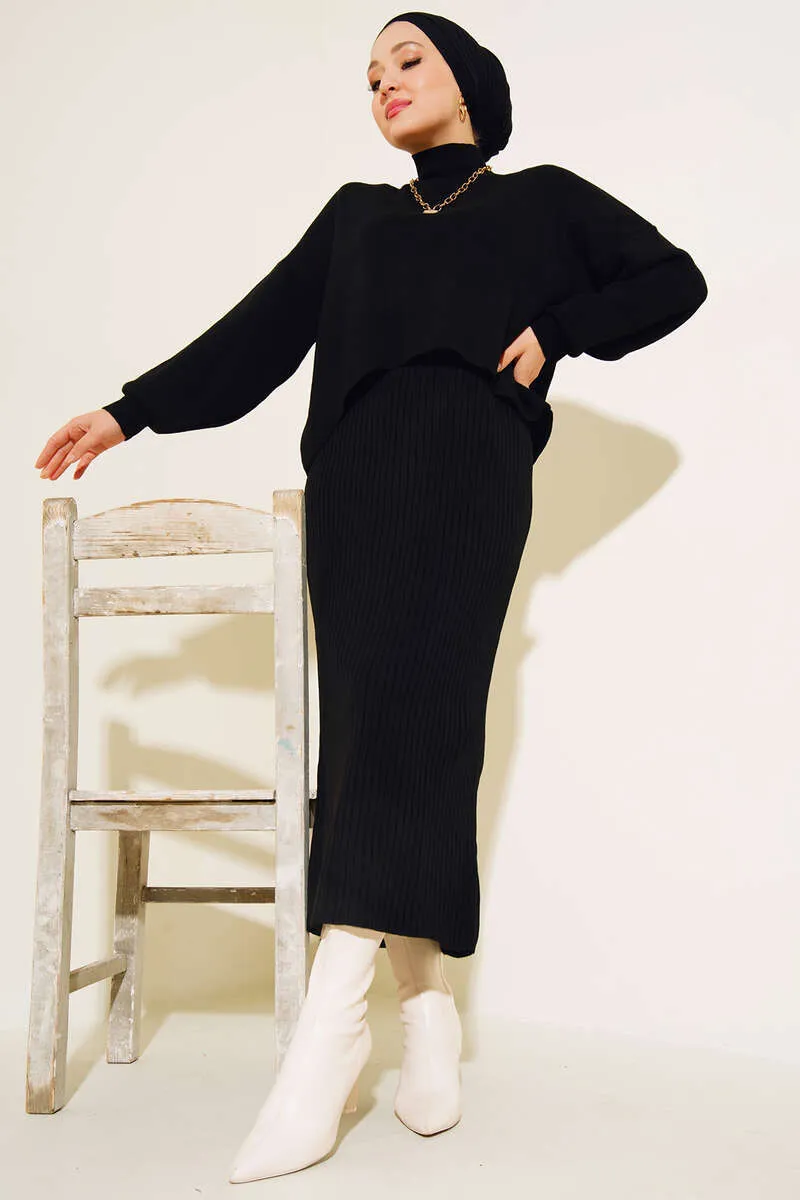 BNG Women Fisherman Collar Sweater Vest Knitwear Set Black - Clermont