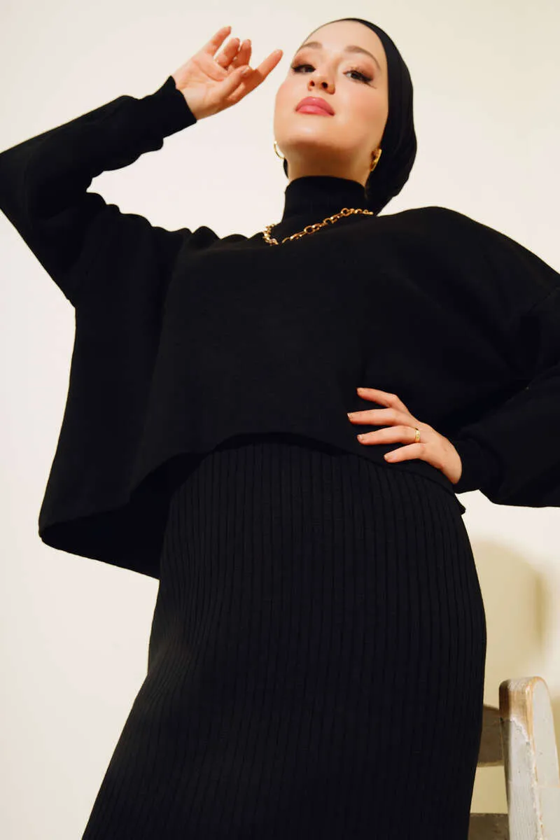 BNG Women Fisherman Collar Sweater Vest Knitwear Set Black - Clermont