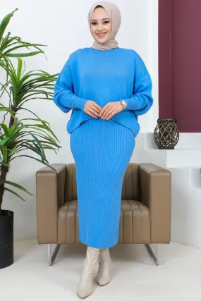 BNG Women Fisherman Collar Sweater Vest Knitwear Set Blue - Clermont
