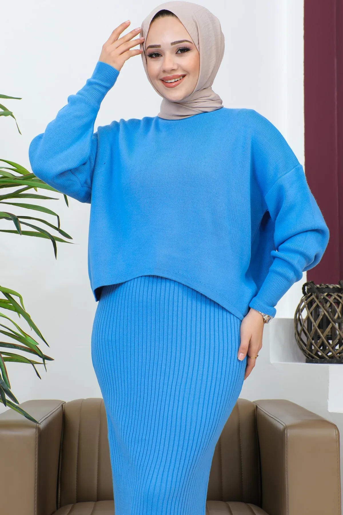 BNG Women Fisherman Collar Sweater Vest Knitwear Set Blue - Clermont