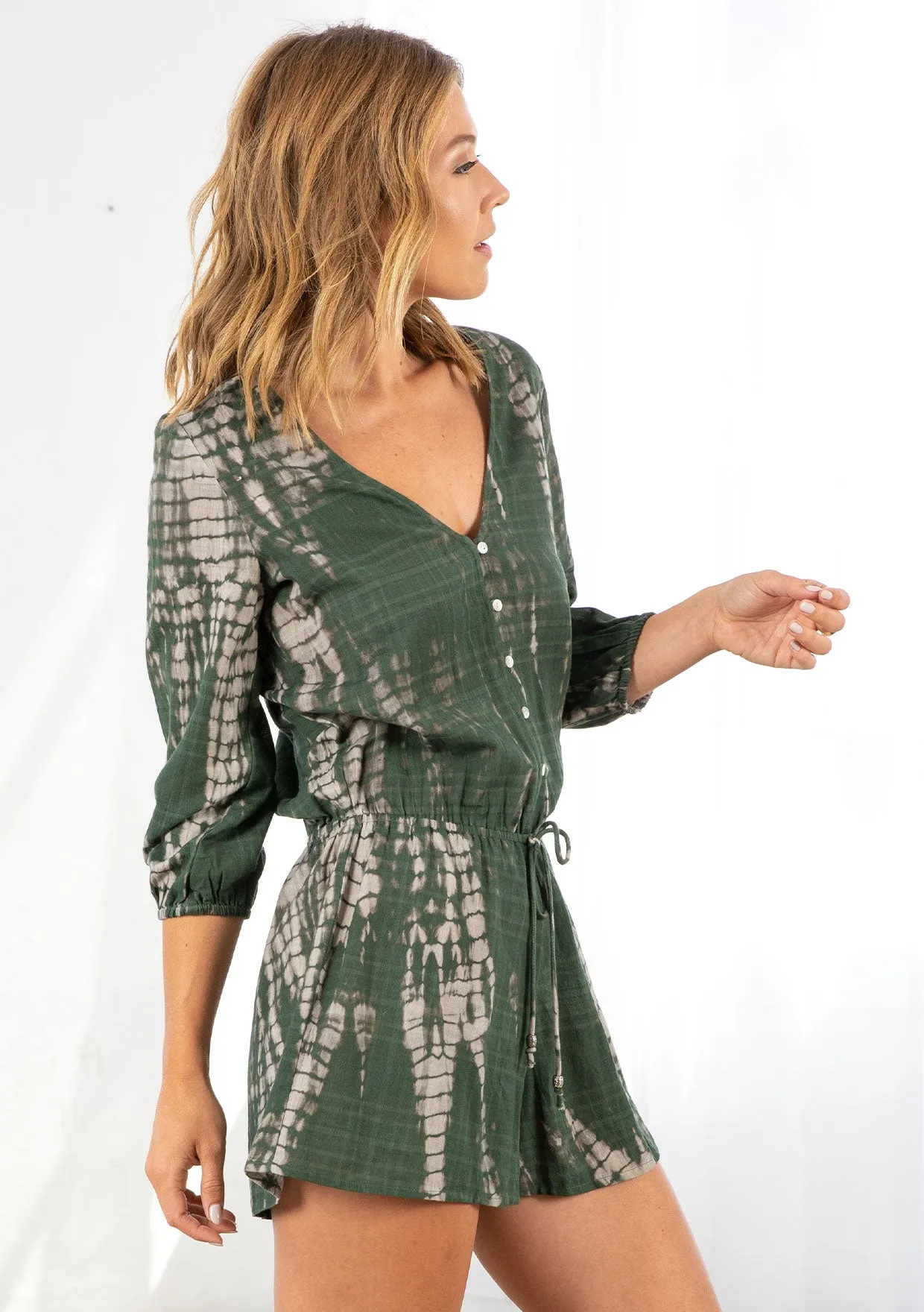 Bohemian Tie Dye Button Front Romper