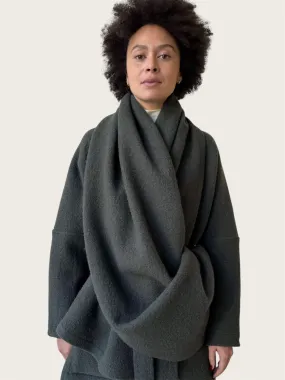 Boiled Wool Blanket Scarf in Moss Green