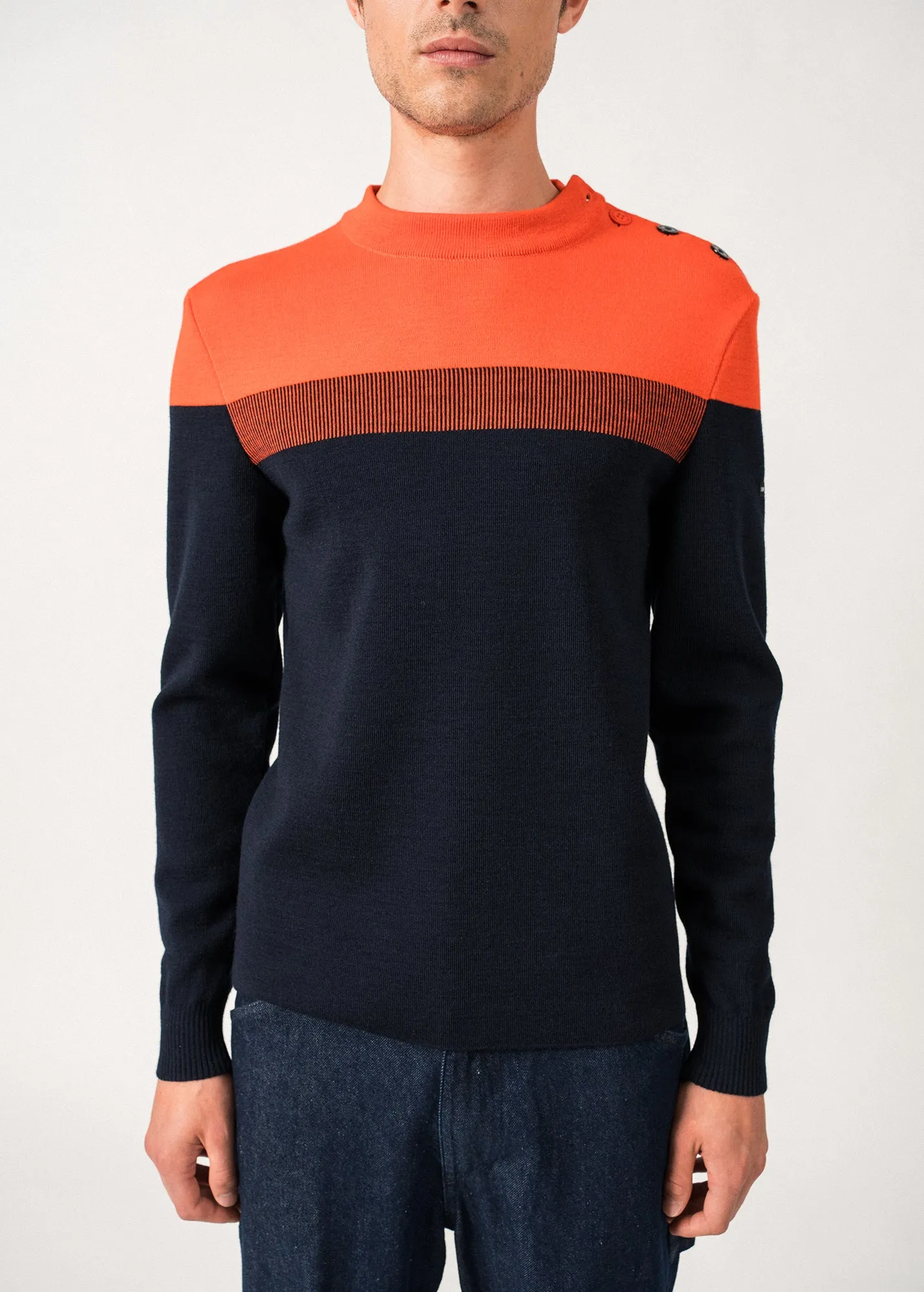 Bretagne sailor jumper - slim fit, in pure new wool (MARINE/BASKET)