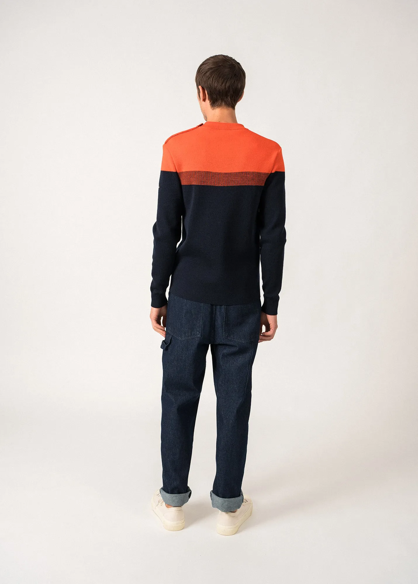 Bretagne sailor jumper - slim fit, in pure new wool (MARINE/BASKET)