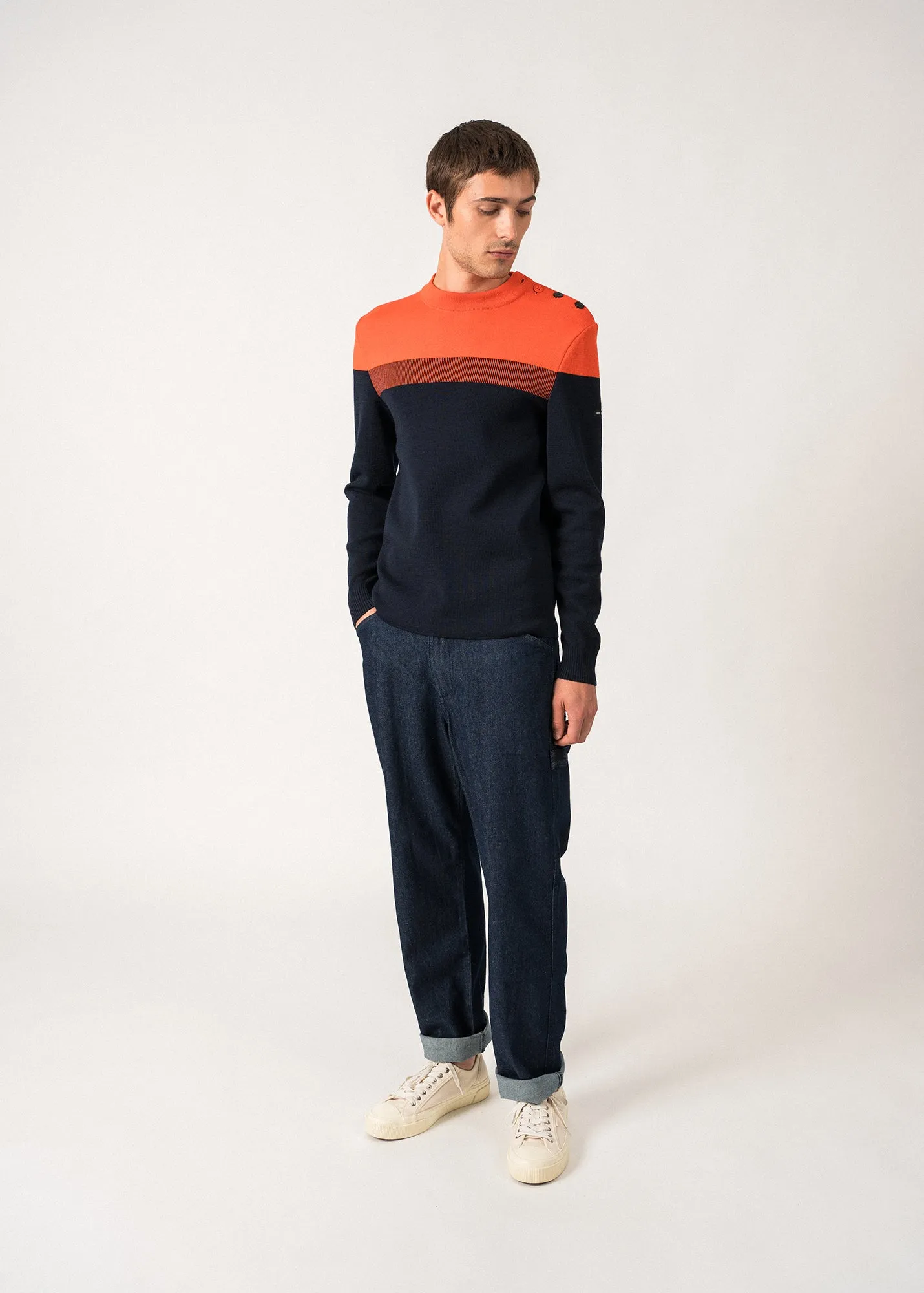 Bretagne sailor jumper - slim fit, in pure new wool (MARINE/BASKET)