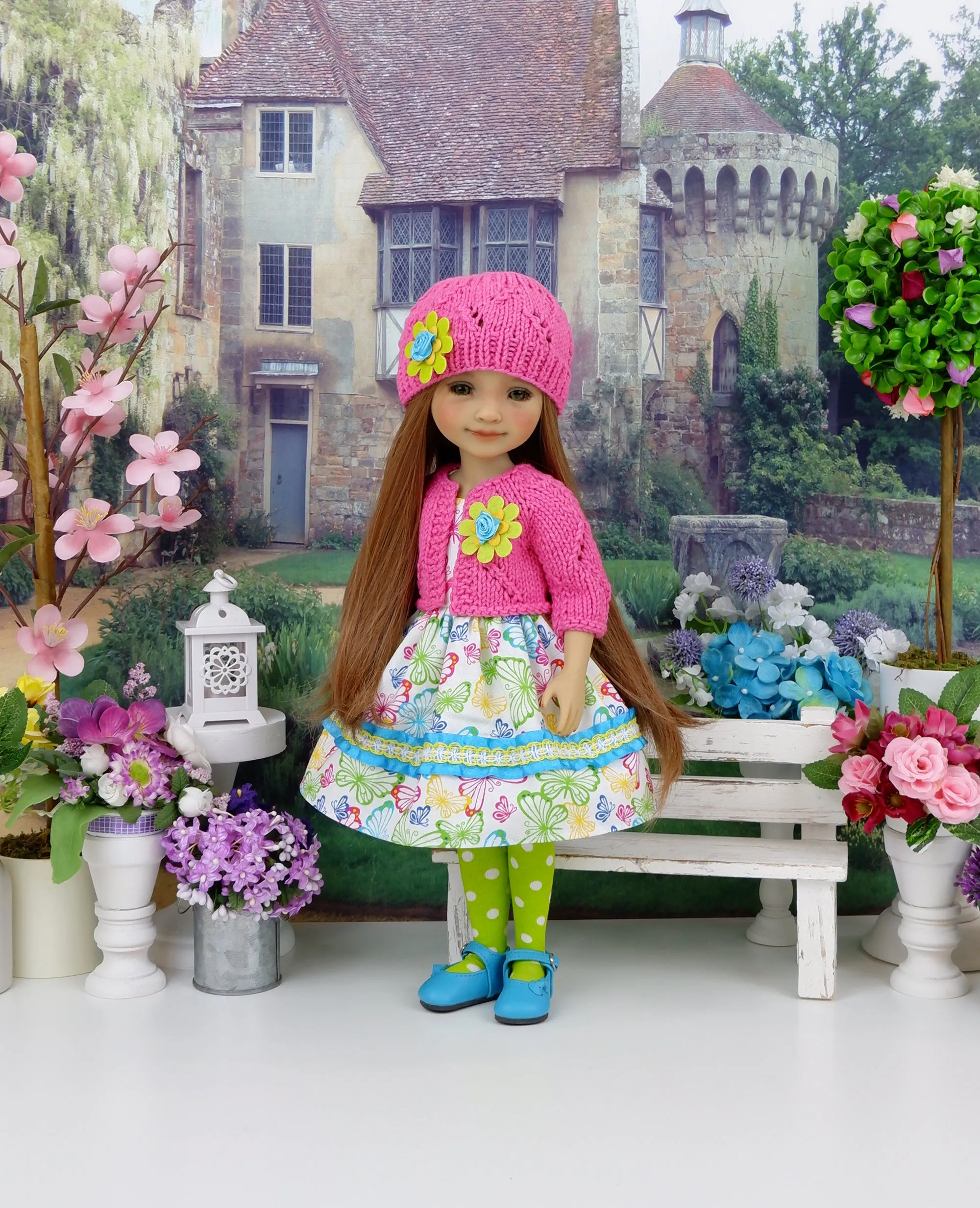 Bright Butterflies - dress and sweater set with shoes for Ruby Red Fashion Friends doll