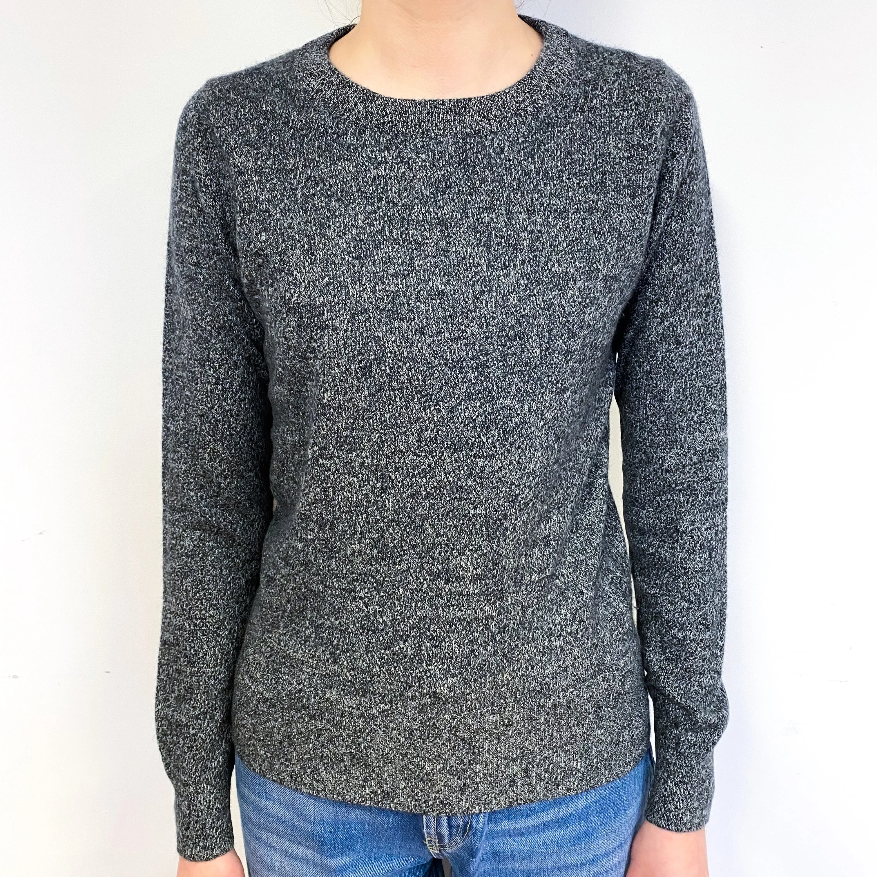 Charcoal Grey Marl Cashmere Crew Neck Jumper Extra Small