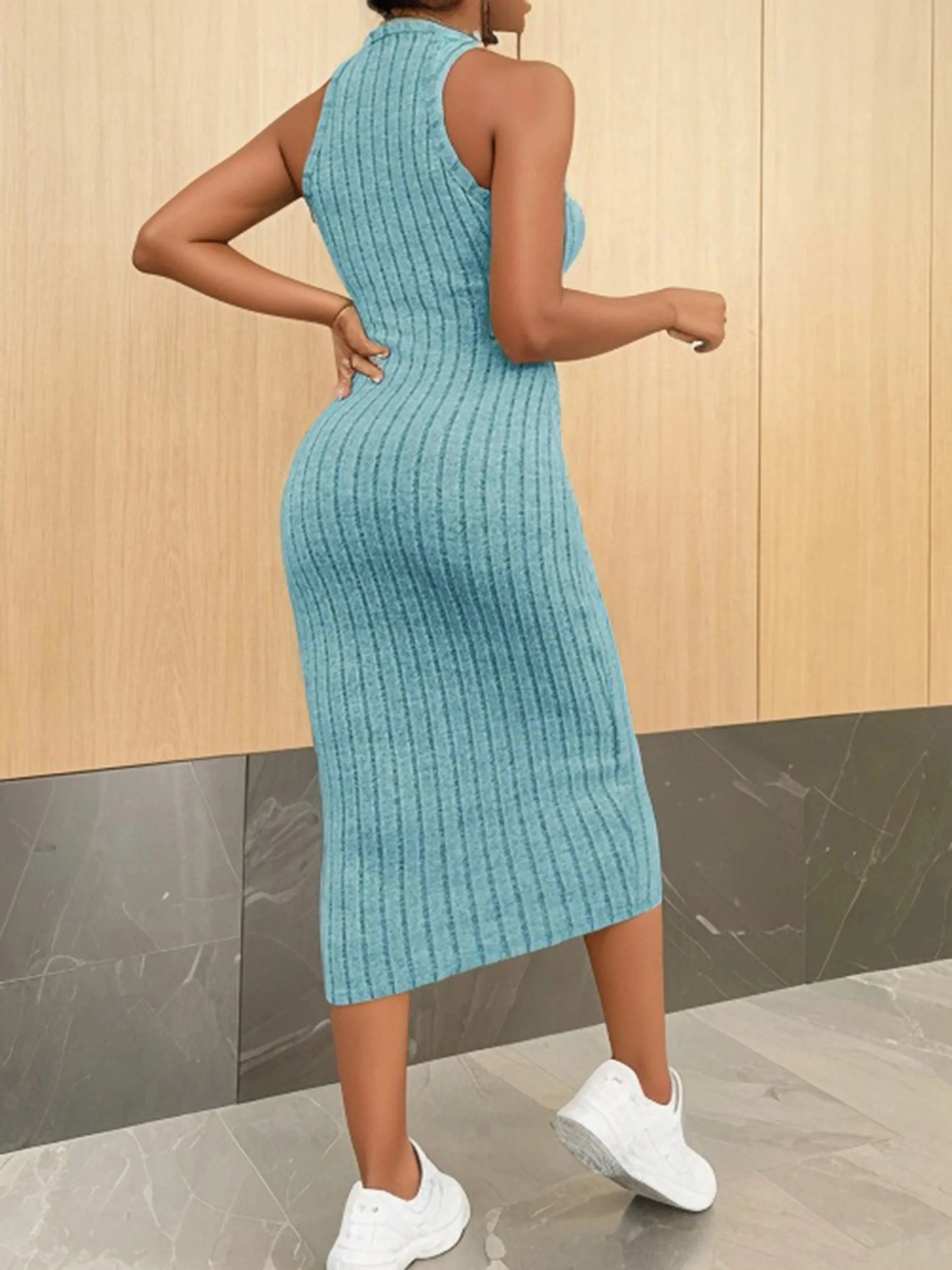 Chelsea Ribbed Halter Knit Sweater Midi Dress