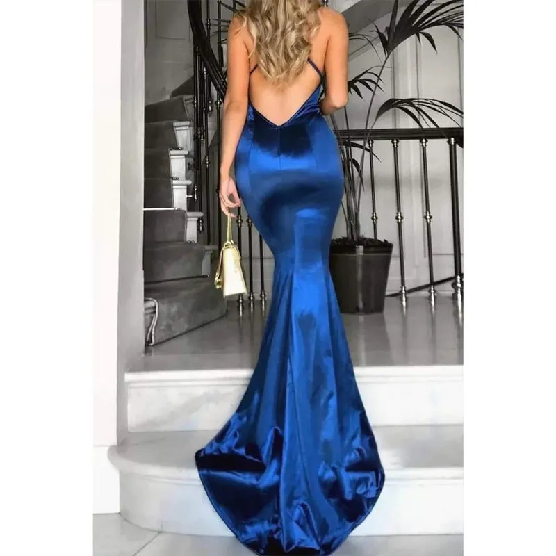 Chic Criss-cross Straps Royal Blue Mermaid Prom Dress