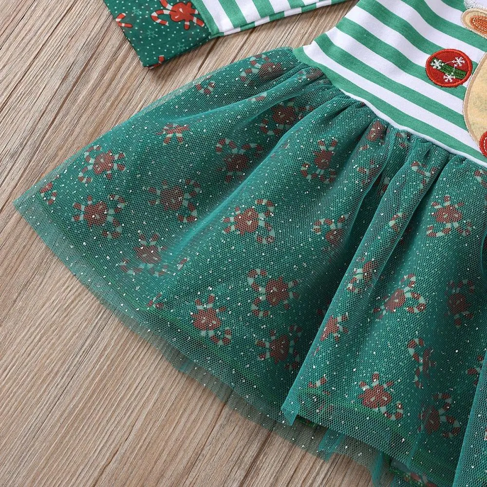 Christmas Girls Striped Long Sleeve Snowflake Dress Wholesale Girls Dress