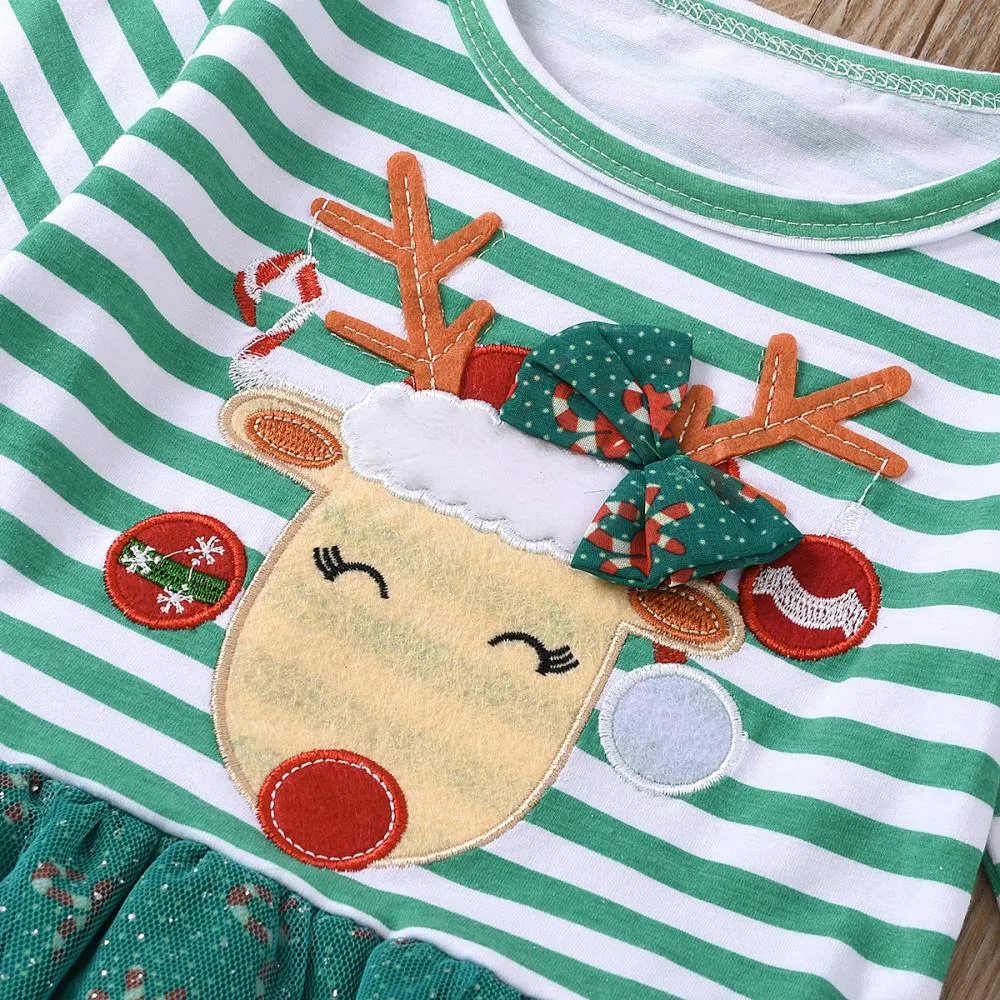 Christmas Girls Striped Long Sleeve Snowflake Dress Wholesale Girls Dress