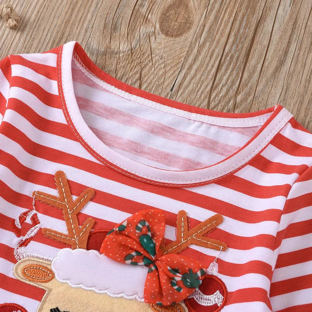 Christmas Girls Striped Long Sleeve Snowflake Dress Wholesale Girls Dress