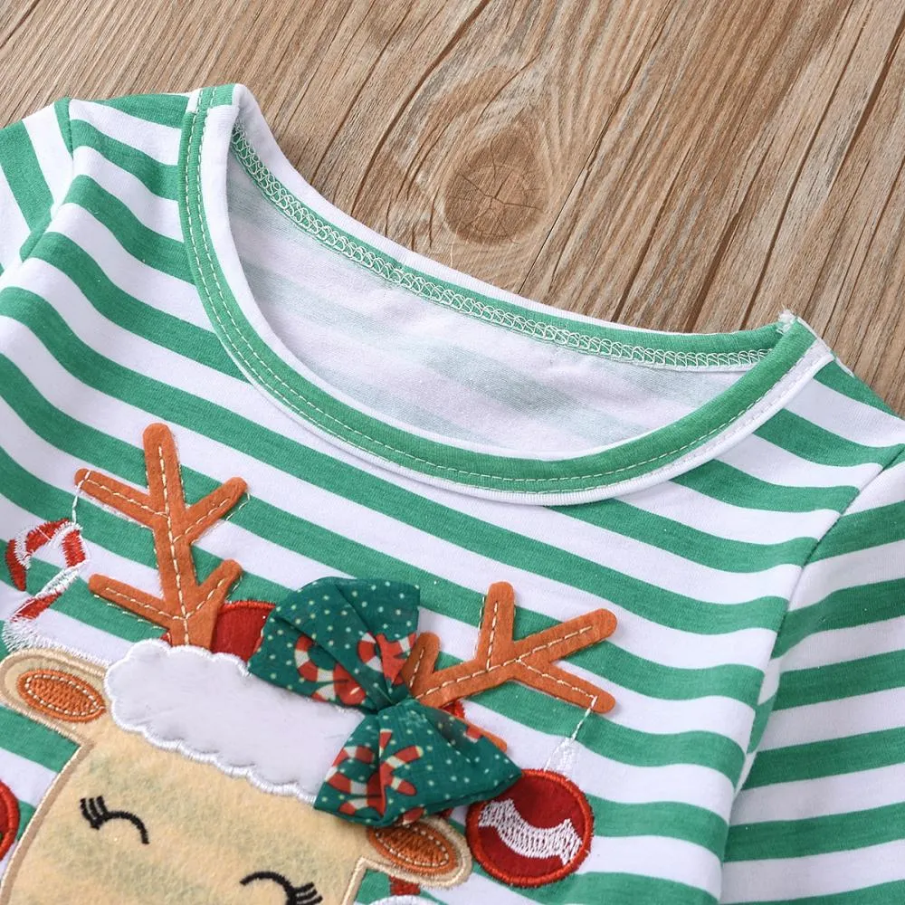 Christmas Girls Striped Long Sleeve Snowflake Dress Wholesale Girls Dress