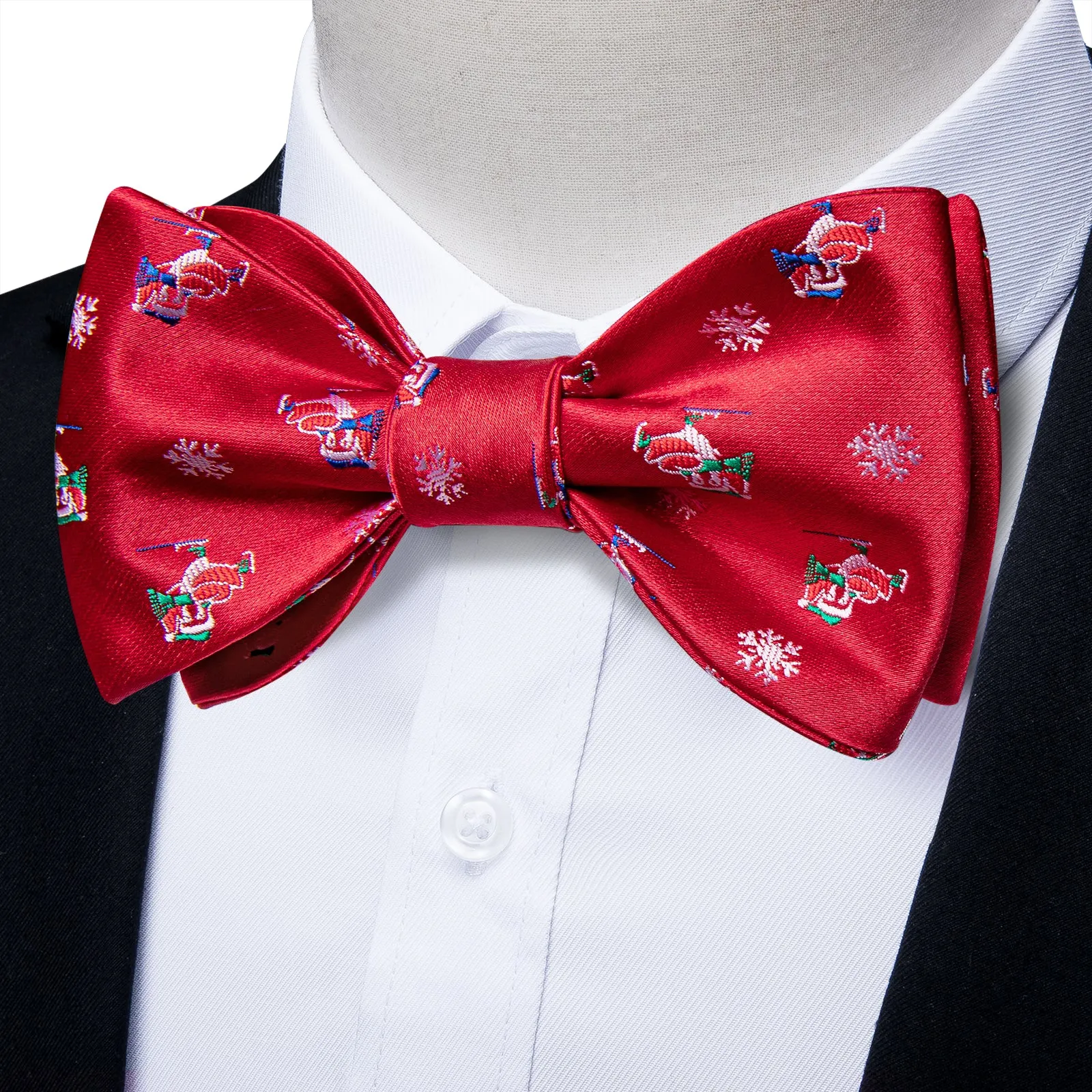 Christmas Red Novel Snowflake Bowtie Pocket Square Cufflinks Set