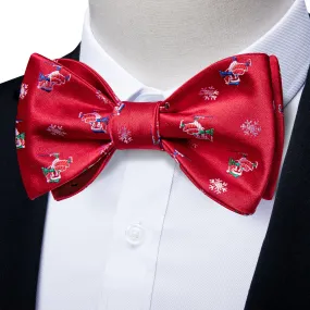 Christmas Red Novel Snowflake Bowtie Pocket Square Cufflinks Set