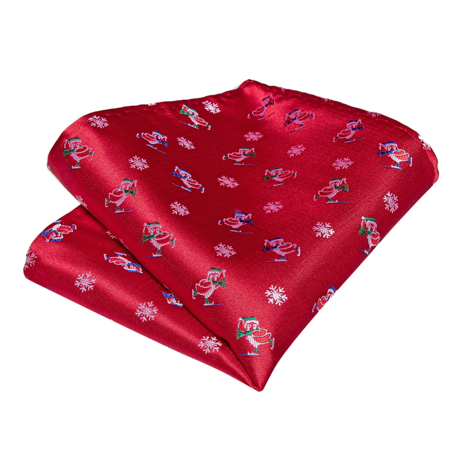 Christmas Red Novel Snowflake Bowtie Pocket Square Cufflinks Set