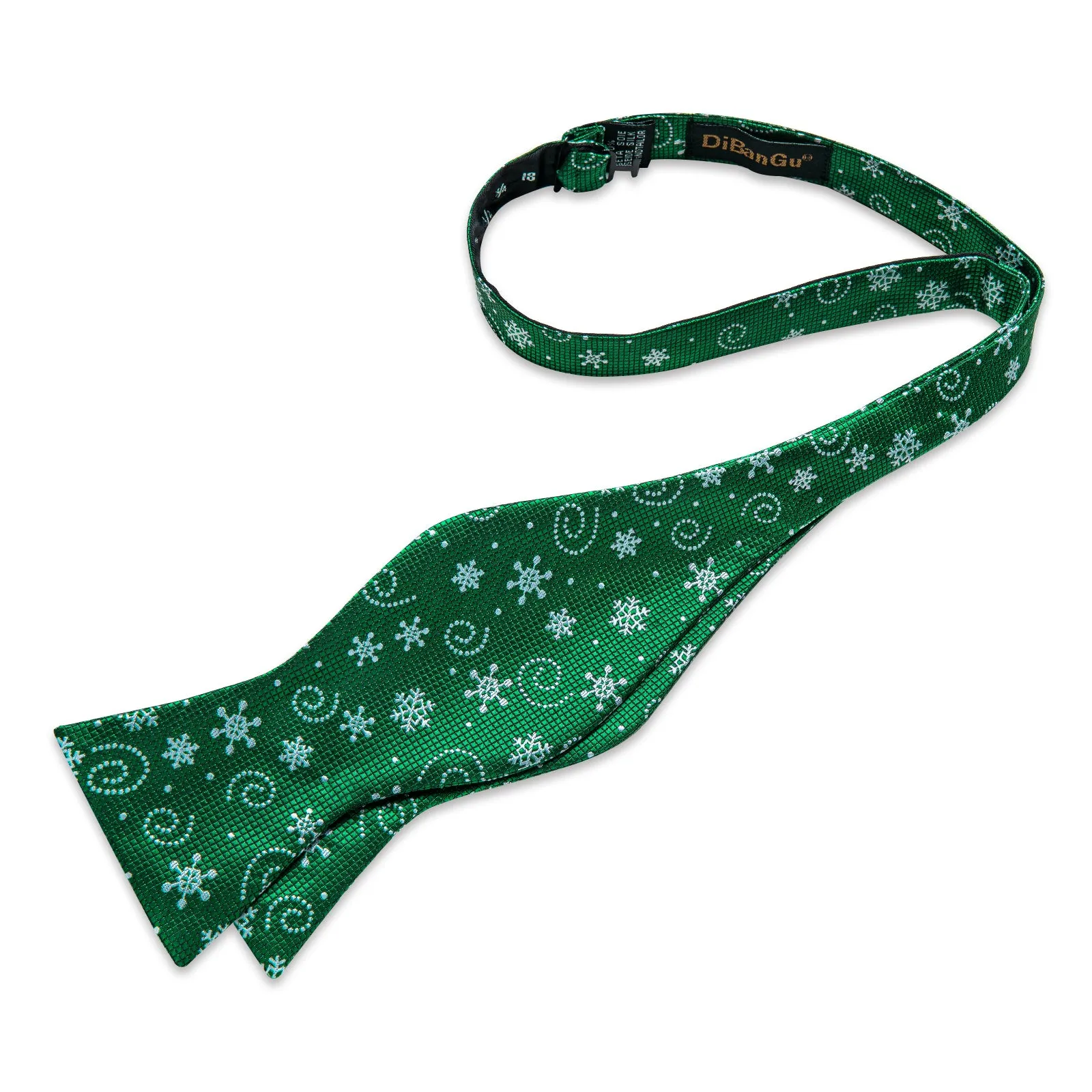 Christmas Snowflake Green Solid Self-Bowtie Pocket Square Cufflinks Set