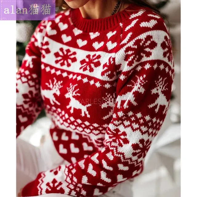 Christmas  snowflake Ladies Knitted Jumper Pullover sweater