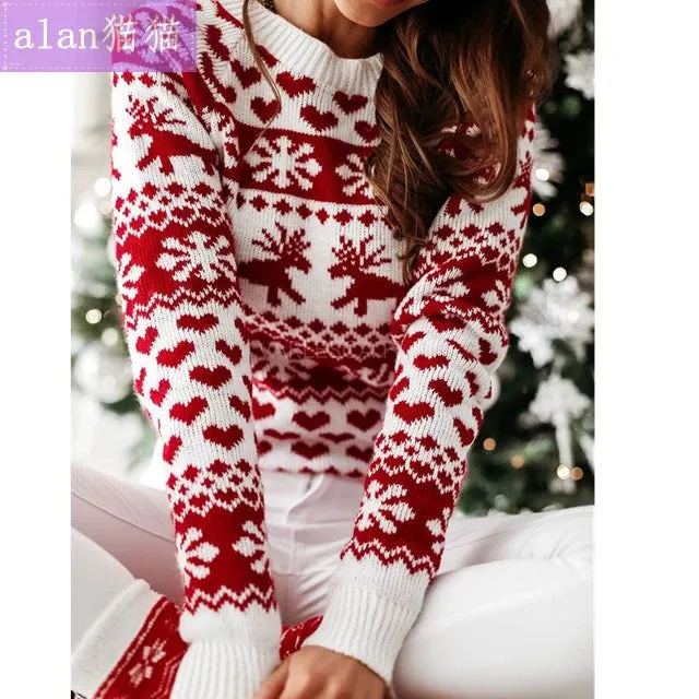 Christmas  snowflake Ladies Knitted Jumper Pullover sweater