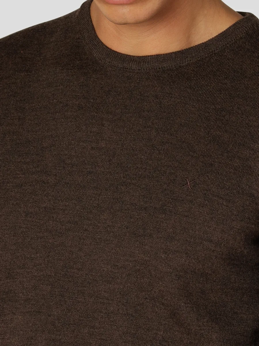 Clean Cut Copenhagen Brown Melange Merino Wool Crewneck