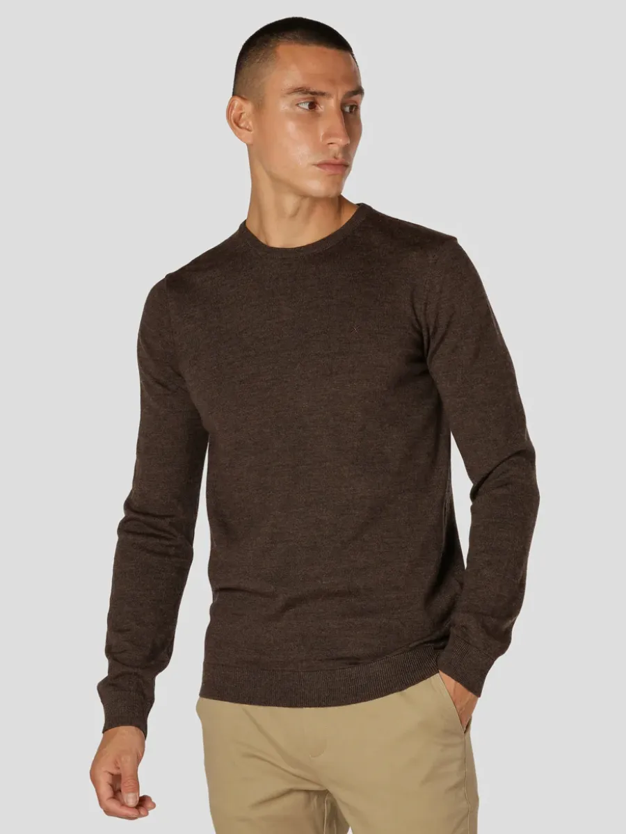 Clean Cut Copenhagen Brown Melange Merino Wool Crewneck