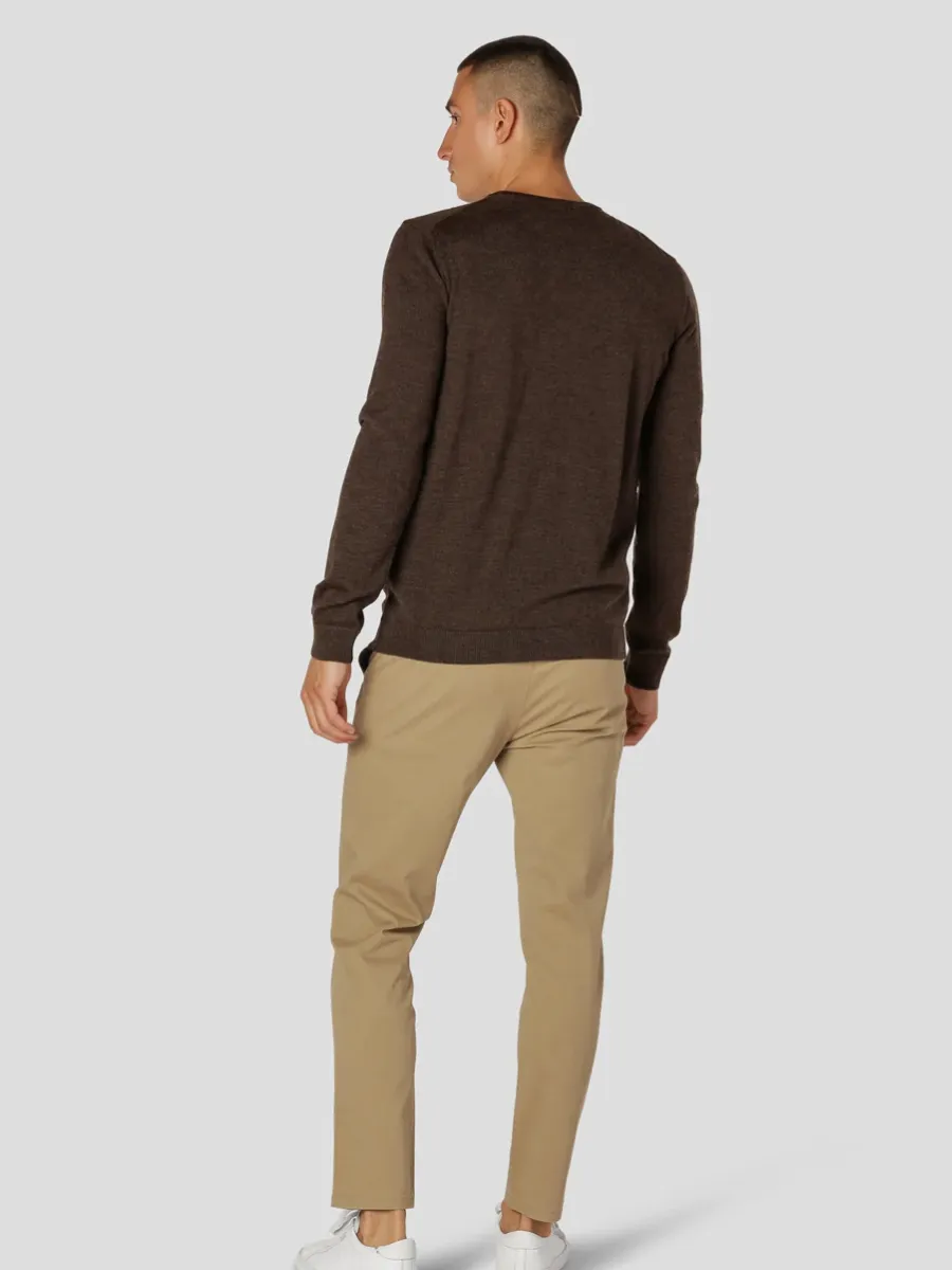 Clean Cut Copenhagen Brown Melange Merino Wool Crewneck