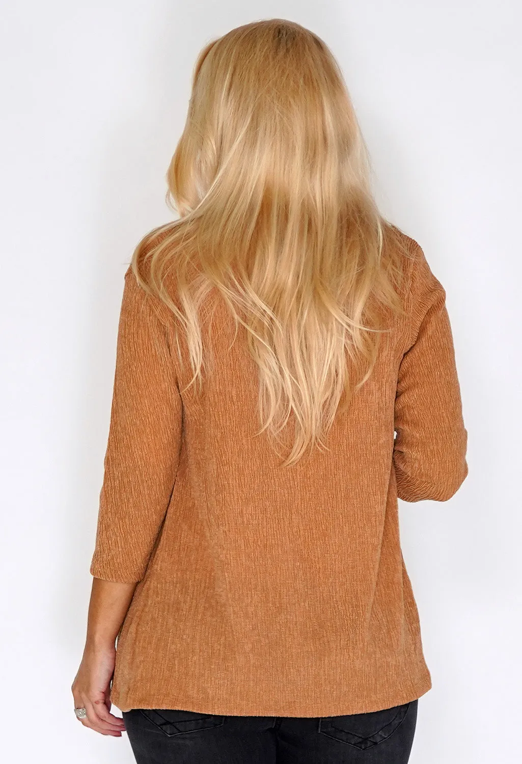 Cognac Crinkle Open Cardigan