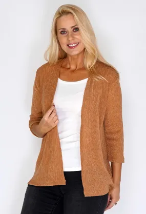 Cognac Crinkle Open Cardigan