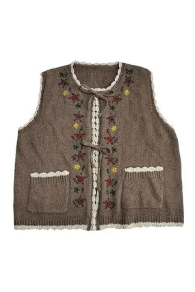 Cottagecore Floral Embroidery Knitted Vest