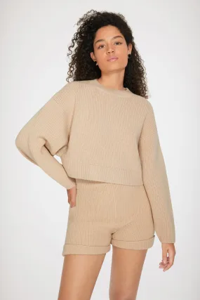 Cropped rib knit jumper in Merino wool