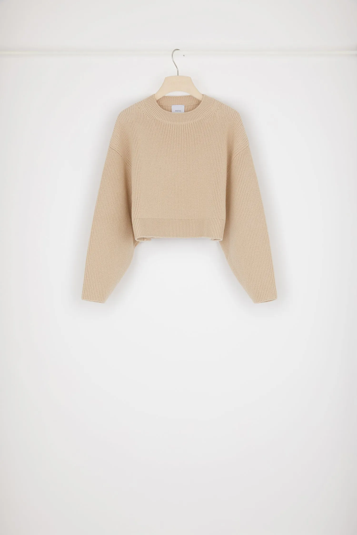 Cropped rib knit jumper in Merino wool