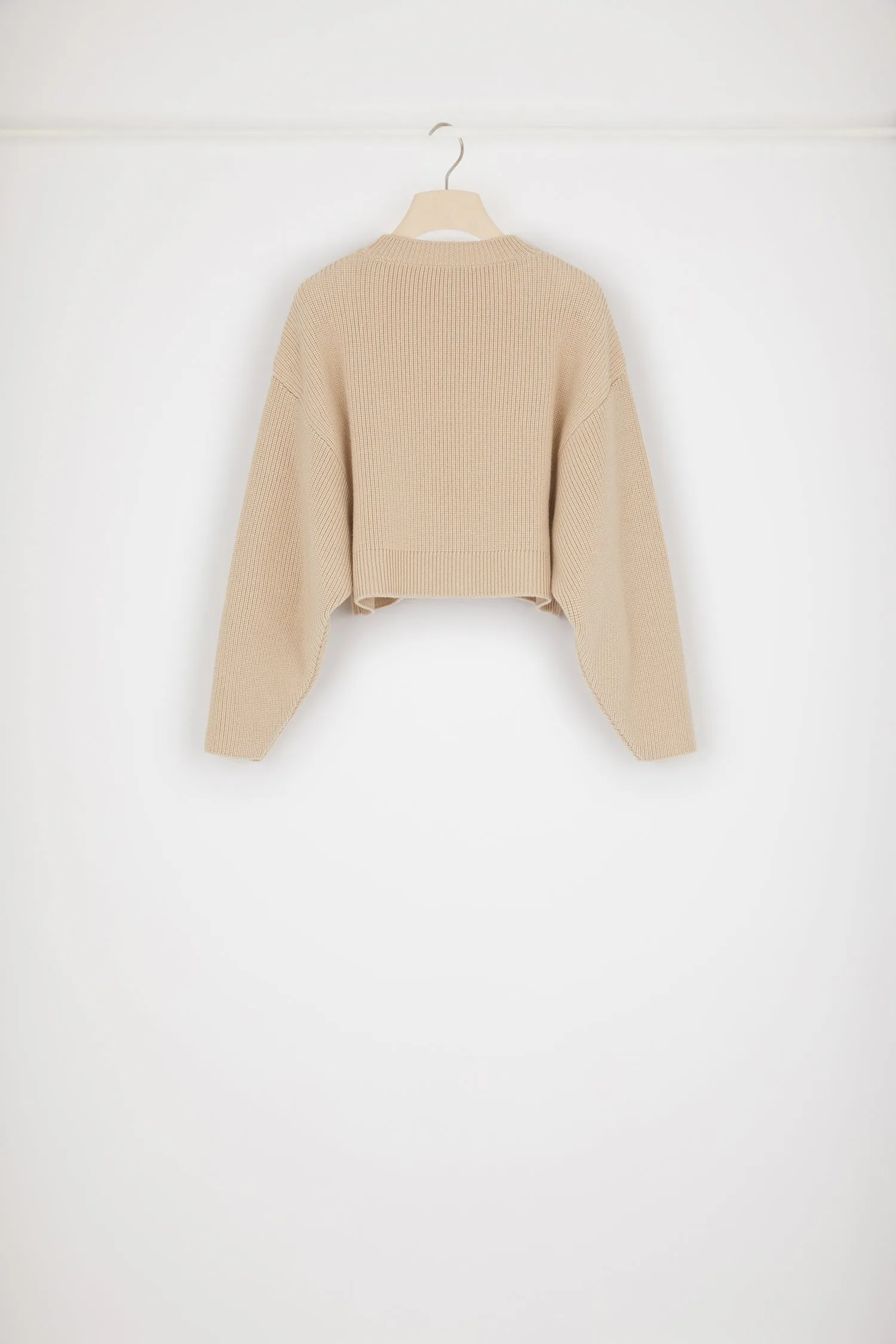 Cropped rib knit jumper in Merino wool
