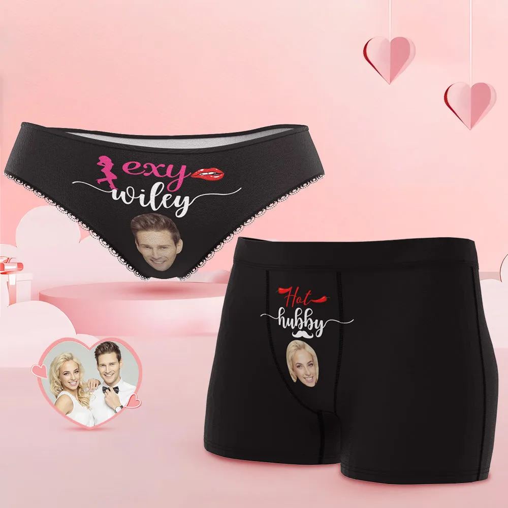 Custom Face Hubby and Wifey Couple Underwear Personalized Underwear Valentine's Day Gift