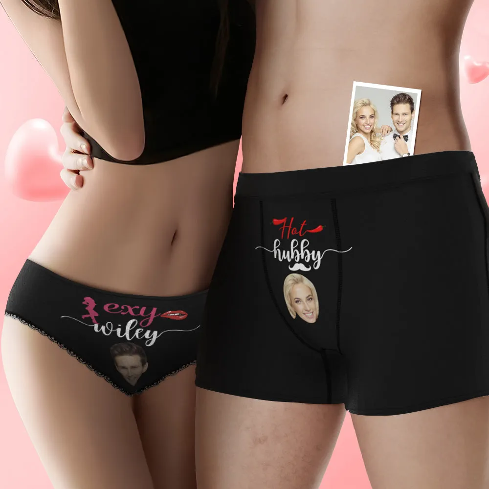 Custom Face Hubby and Wifey Couple Underwear Personalized Underwear Valentine's Day Gift