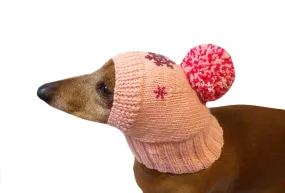 Dachshund christmas snowflake hat with big pompom, christmas clothes dachshund, miniature dachshund