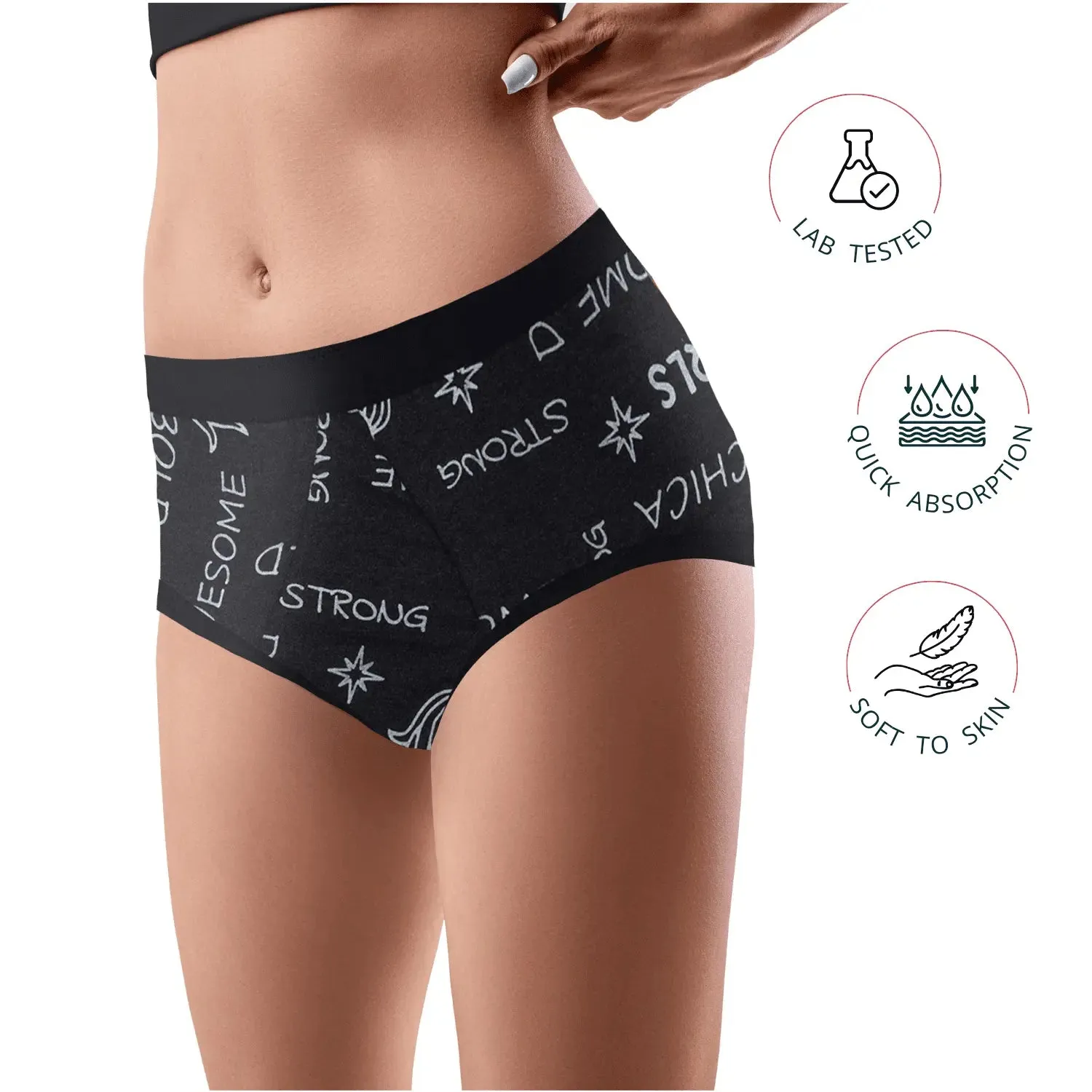 D'chica Metallic Print Period Panties - Eco-friendly, Anti-Microbial Lining, Grey, PFOS PFAS Free