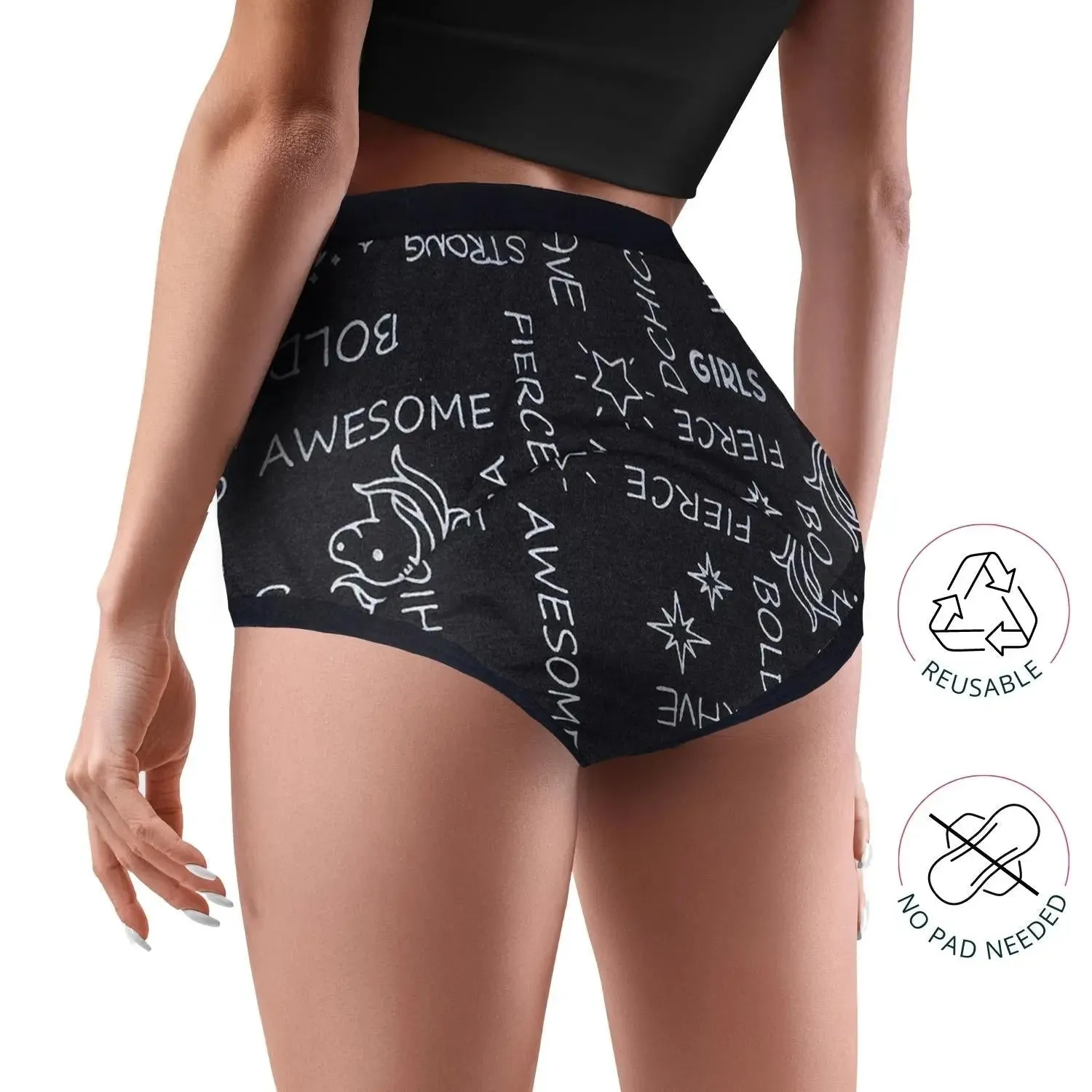 D'chica Metallic Print Period Panties - Eco-friendly, Anti-Microbial Lining, Grey, PFOS PFAS Free