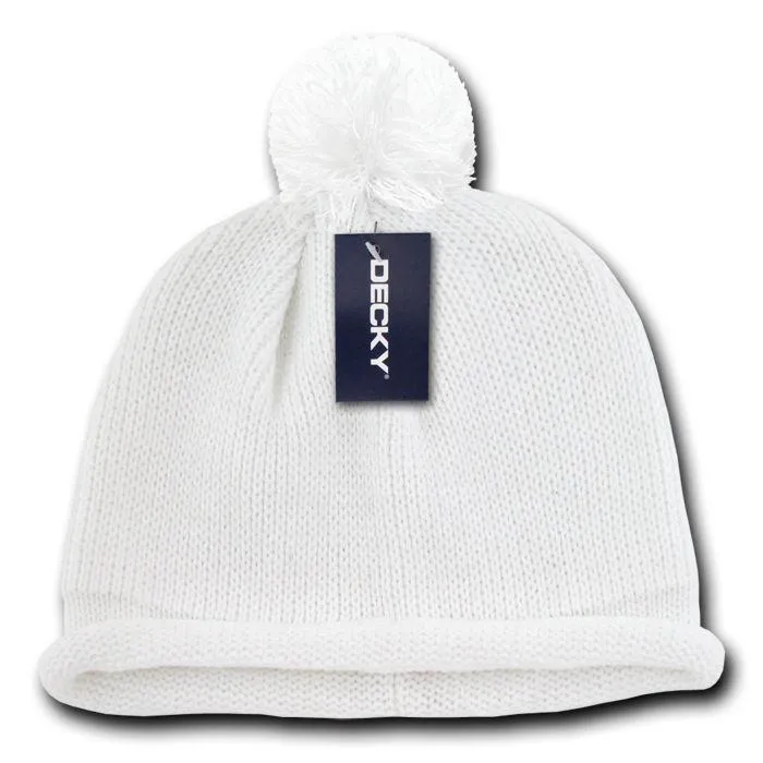 Decky Snowflake Winter Warm Knitted Solid Roll Up Beanies Ski Pom Pom Unisex
