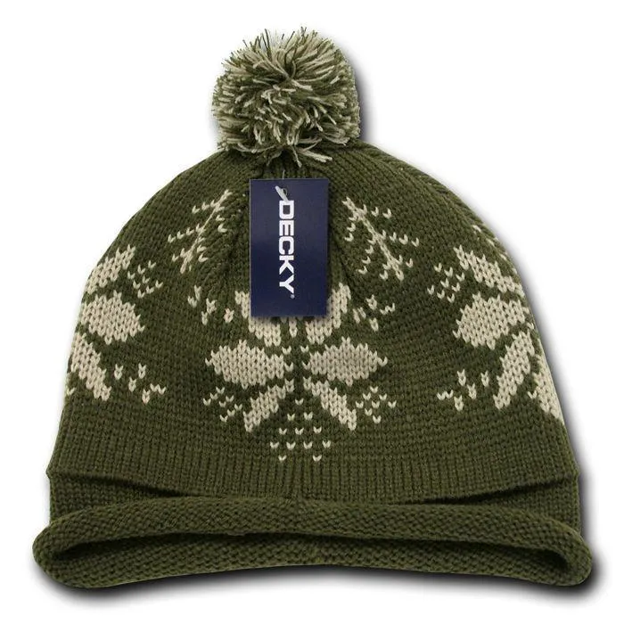 Decky Snowflake Winter Warm Knitted Solid Roll Up Beanies Ski Pom Pom Unisex