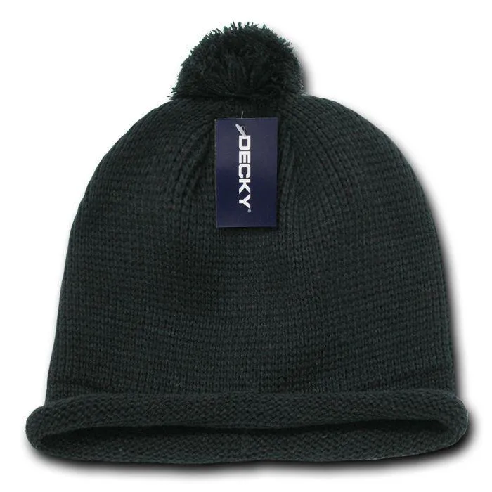 Decky Snowflake Winter Warm Knitted Solid Roll Up Beanies Ski Pom Pom Unisex
