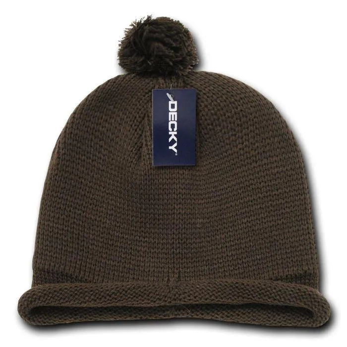 Decky Snowflake Winter Warm Knitted Solid Roll Up Beanies Ski Pom Pom Unisex