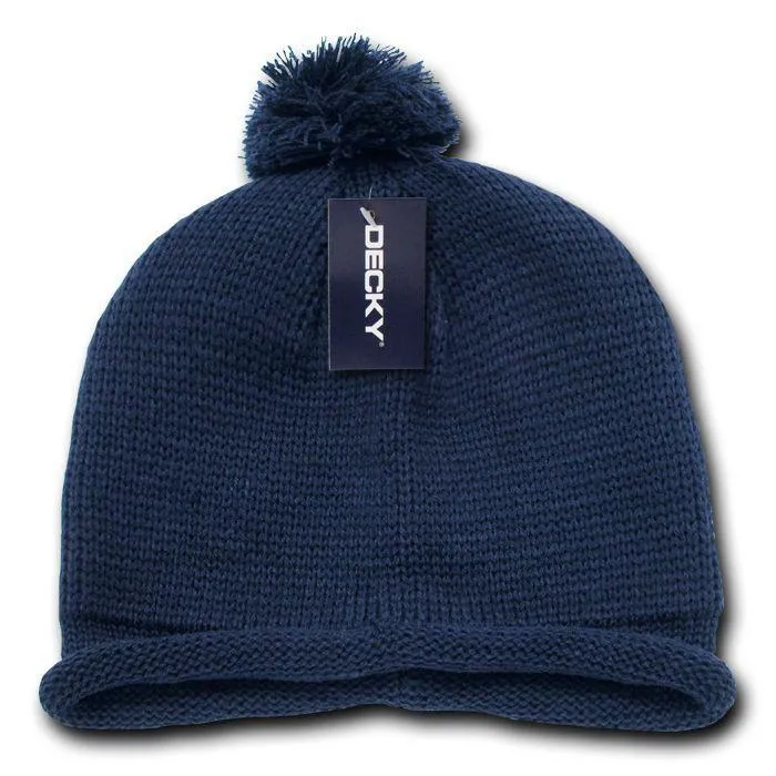 Decky Snowflake Winter Warm Knitted Solid Roll Up Beanies Ski Pom Pom Unisex