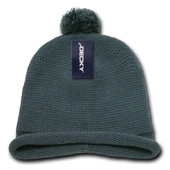 Decky Snowflake Winter Warm Knitted Solid Roll Up Beanies Ski Pom Pom Unisex