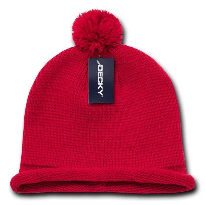 Decky Snowflake Winter Warm Knitted Solid Roll Up Beanies Ski Pom Pom Unisex
