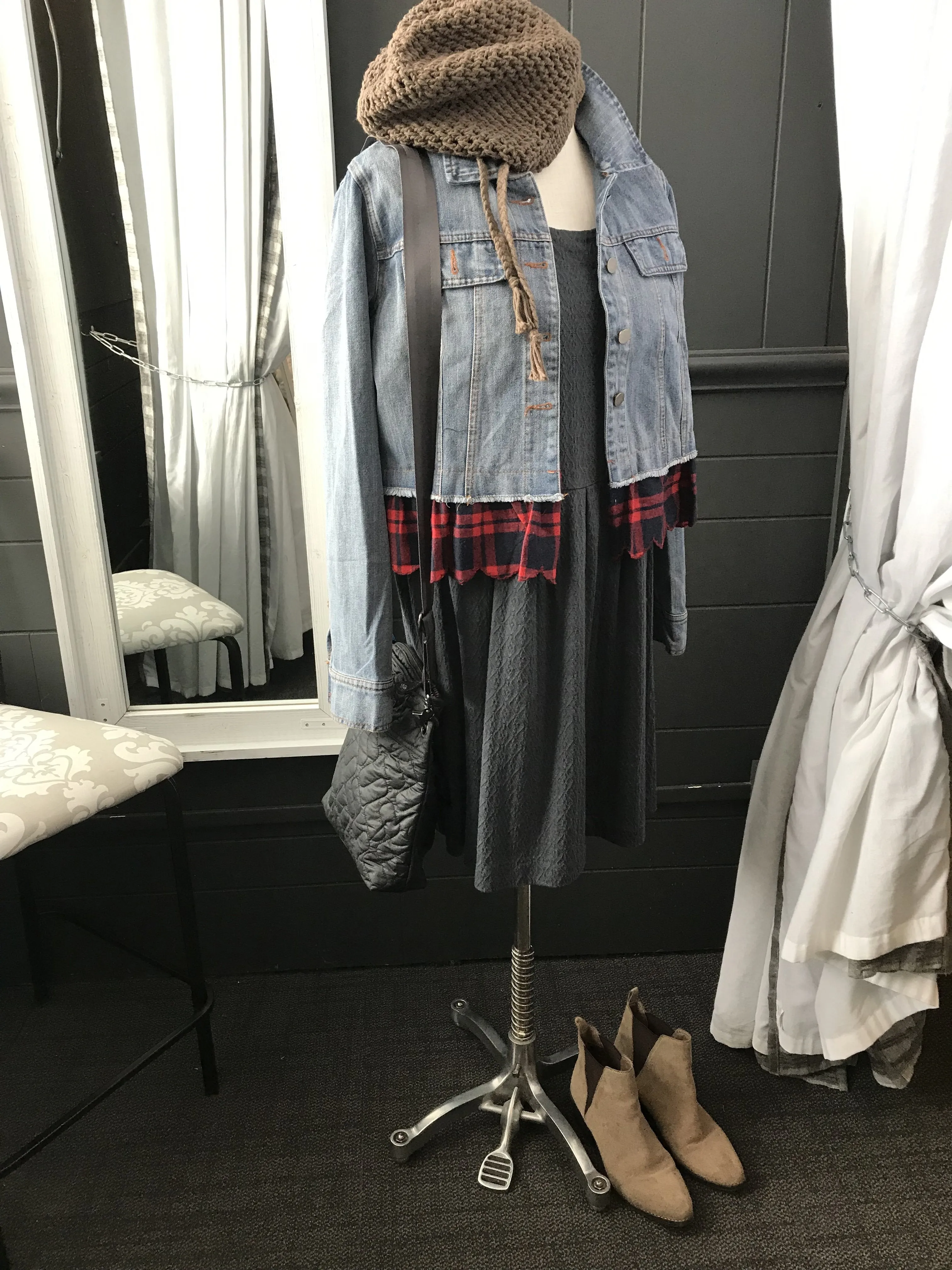 Denim Jacket with Flannel Ruffle