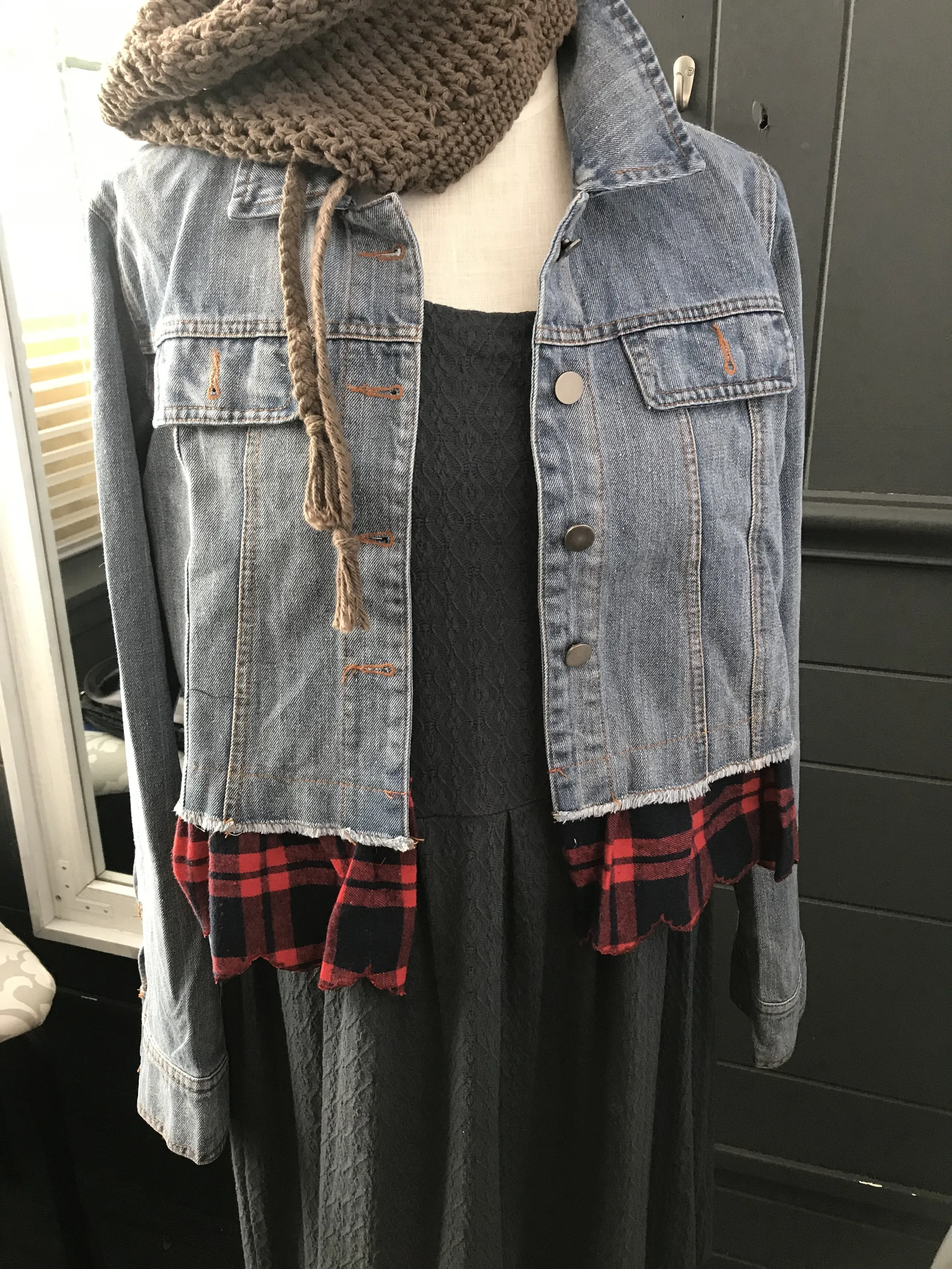 Denim Jacket with Flannel Ruffle