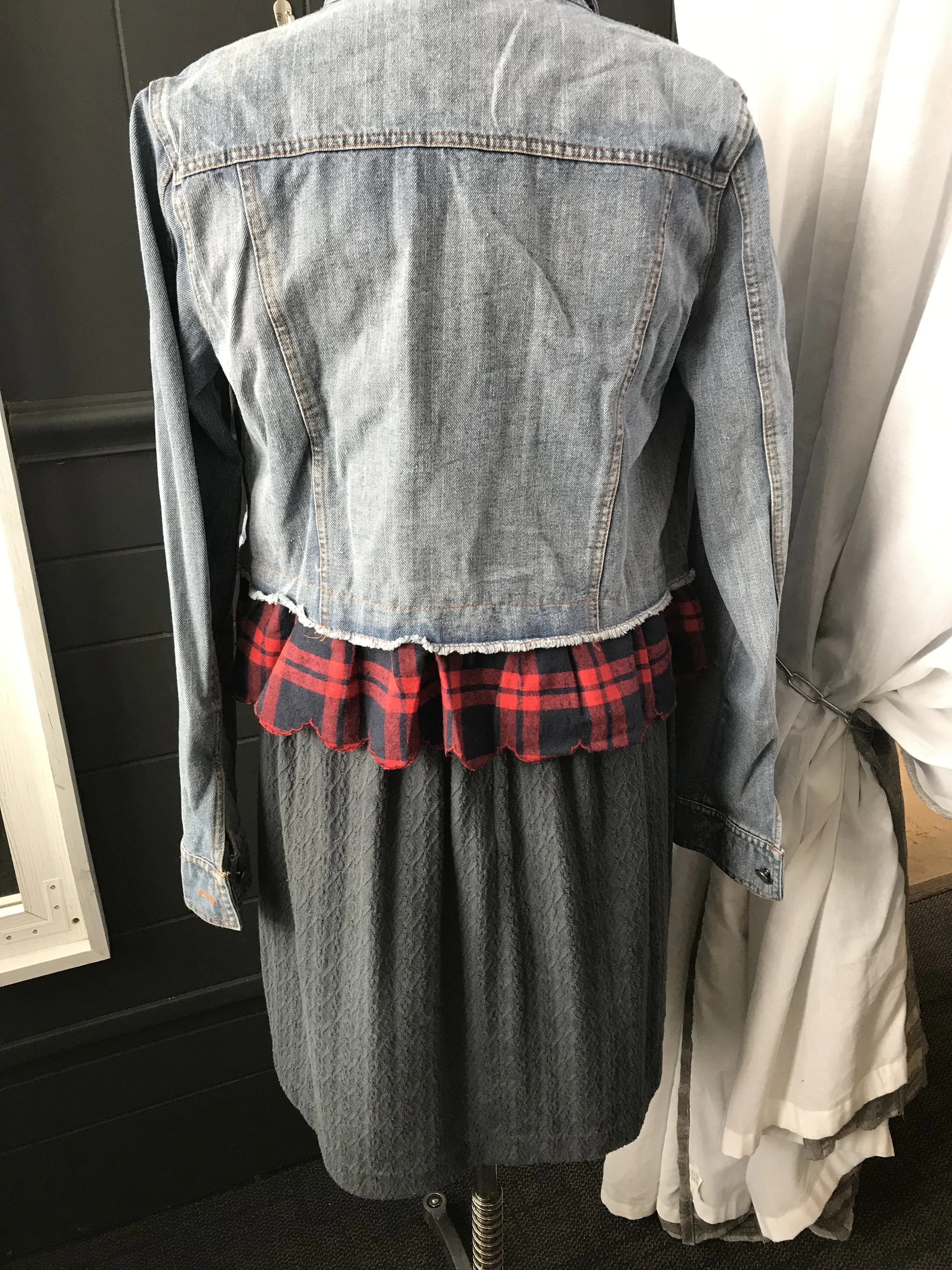 Denim Jacket with Flannel Ruffle