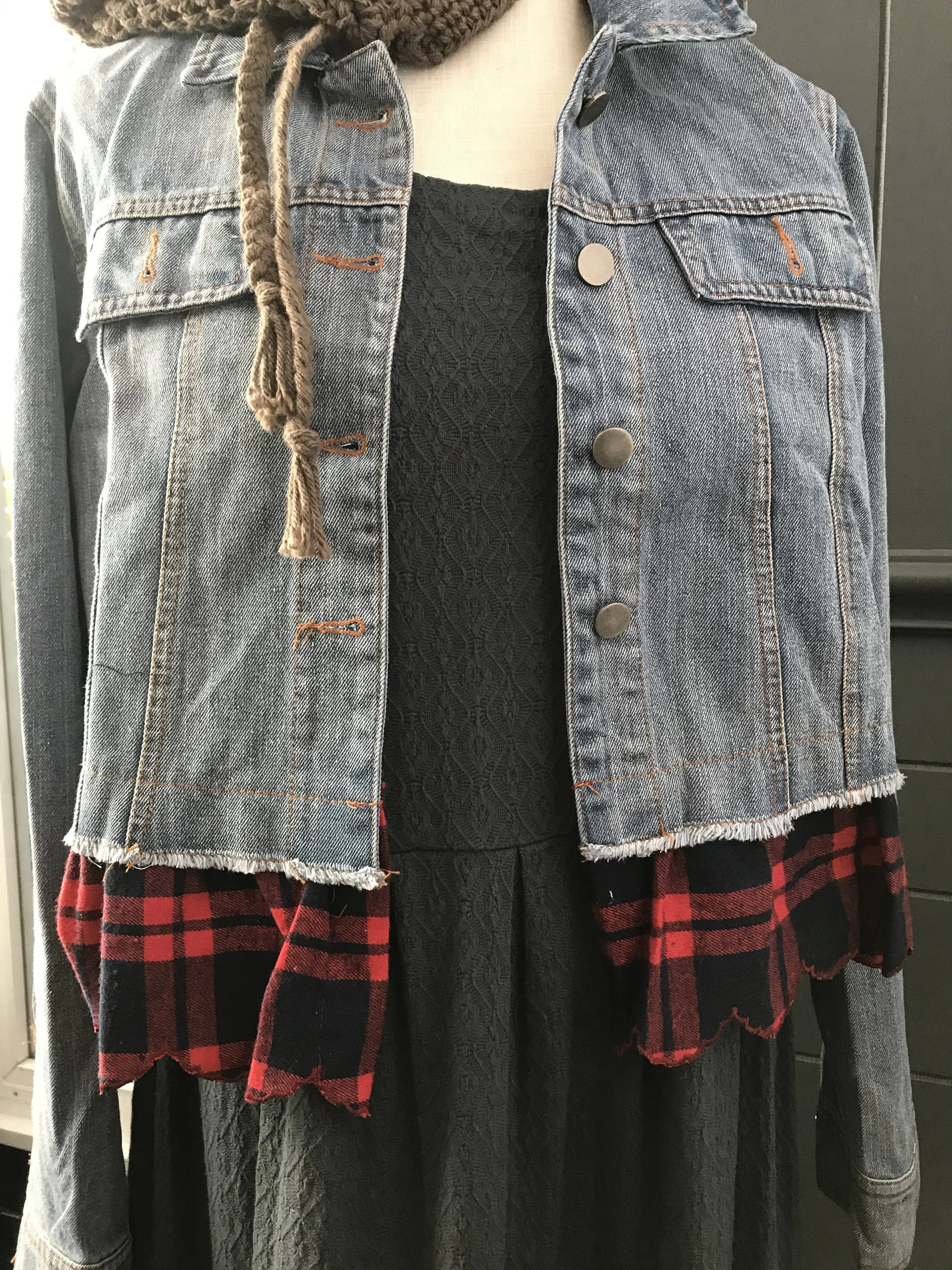 Denim Jacket with Flannel Ruffle