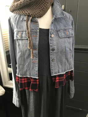 Denim Jacket with Flannel Ruffle